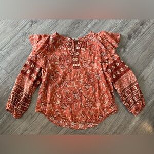 Loft boutique ruffle tie neck blouse top petite small